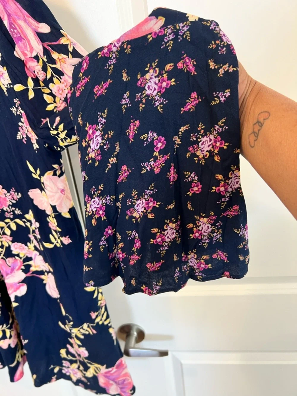 Free People Navy Floral Open-Back Mini Dress with Pink Blooms - Picture 7 of 12